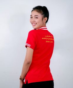 เสื้อโปโล สีแดง สกรีน Advance Aluminium Desige