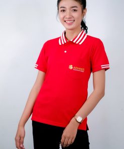 เสื้อโปโล สีแดง สกรีน Advance Aluminium Desige