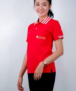 เสื้อโปโล สีแดง สกรีน Advance Aluminium Desige