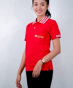 เสื้อโปโล สีแดง สกรีน Advance Aluminium Desige