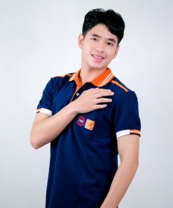 เสื้อโปโล สีกรม + ขอบสีส้ม