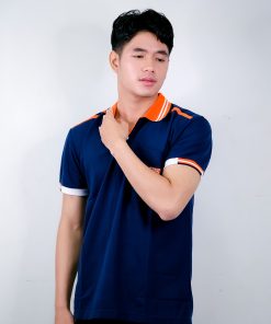 เสื้อโปโล สีกรม + ขอบสีส้ม