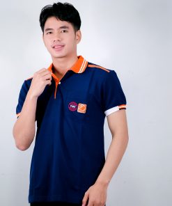 เสื้อโปโล สีกรม + ขอบสีส้ม