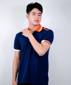 เสื้อโปโล สีกรม + ขอบสีส้ม