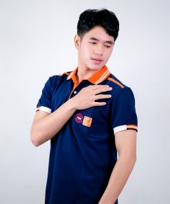 เสื้อโปโล สีกรม + ขอบสีส้ม