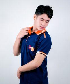 เสื้อโปโล สีกรม + ขอบสีส้ม