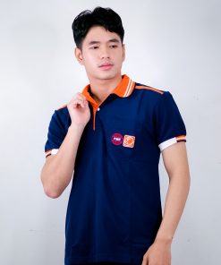 เสื้อโปโล สีกรม + ขอบสีส้ม
