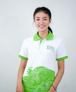 เสื้อโปโล สีขาว ลายเขียวออน สกรีน การไฟฟ้าส่วนภูมิภาค PEA