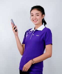 เสื้อโปโล สีม้วง สกรีน ธนาคารไทยพาณิชย์ (SCB)