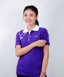 เสื้อโปโล สีม้วง สกรีน ธนาคารไทยพาณิชย์ (SCB)