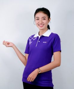 เสื้อโปโล สีม้วง สกรีน ธนาคารไทยพาณิชย์ (SCB)
