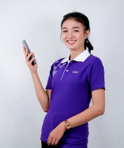 เสื้อโปโล สีม้วง สกรีน ธนาคารไทยพาณิชย์ (SCB)