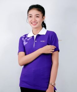 เสื้อโปโล สีม้วง สกรีน ธนาคารไทยพาณิชย์ (SCB)