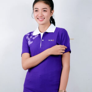 เสื้อโปโล สีม้วง สกรีน ธนาคารไทยพาณิชย์ (SCB)
