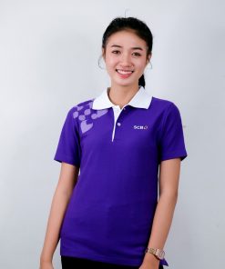 เสื้อโปโล สีม้วง สกรีน ธนาคารไทยพาณิชย์ (SCB)