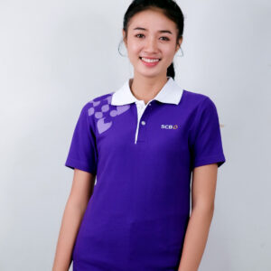 เสื้อโปโล สีม้วง สกรีน ธนาคารไทยพาณิชย์ (SCB)