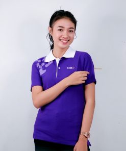 เสื้อโปโล สีม้วง สกรีน ธนาคารไทยพาณิชย์ (SCB)