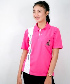 เสื้อโปโล สีชมพู่ + ขอบสีขาว
