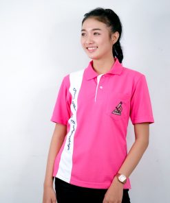 เสื้อโปโล สีชมพู่ + ขอบสีขาว