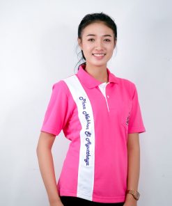 เสื้อโปโล สีชมพู่ + ขอบสีขาว