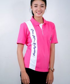เสื้อโปโล สีชมพู่ + ขอบสีขาว