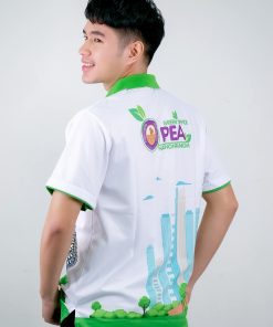 เสื้อโปโล สีขาว + สกรีน สีเขียว ของ PEA