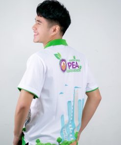 เสื้อโปโล สีขาว + สกรีน สีเขียว ของ PEA