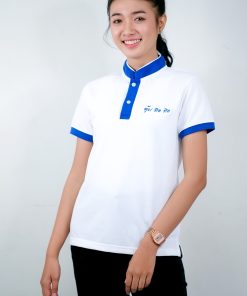 เสื้อโปโล สีขาว + สีฟ้า