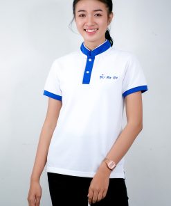 เสื้อโปโล สีขาว + สีฟ้า