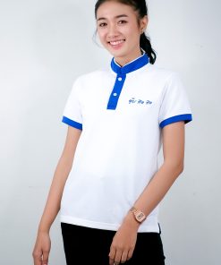 เสื้อโปโล สีขาว + สีฟ้า