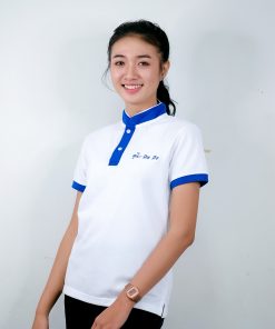 เสื้อโปโล สีขาว + สีฟ้า