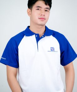 เสื้อโปโล ขาว + ขอบสีน้ำเงิน