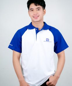เสื้อโปโล ขาว + ขอบสีน้ำเงิน