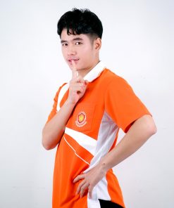 เสื้อโปโล สีส้ม ขอบสีขาว