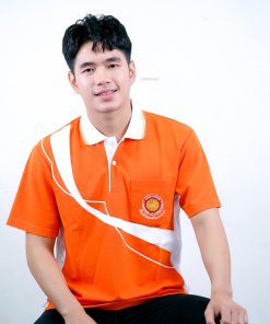 เสื้อโปโล สีส้ม ขอบสีขาว