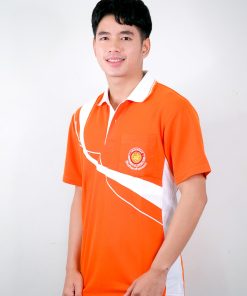 เสื้อโปโล สีส้ม ขอบสีขาว