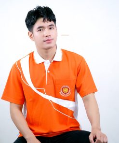 เสื้อโปโล สีส้ม ขอบสีขาว
