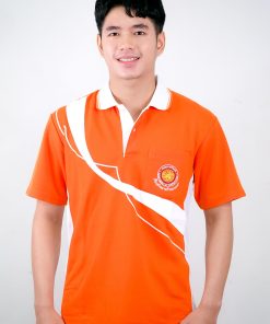 เสื้อโปโล สีส้ม ขอบสีขาว