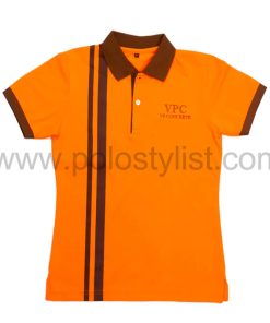 เสื้อโปโล สีส้ม คอ + ขอบ สีน้ำตาล