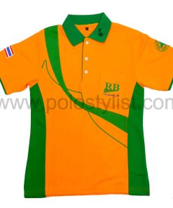 เสื้อโปโล สีส้ม ลายเขียว