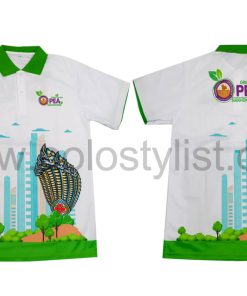 เสื้อโปโล สีขาว คอสีเขียว สกรีนรูป ของ PEA