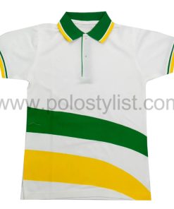 เสื้อโปโล สีขาว ลาย สีเขียว + สีเหลือง