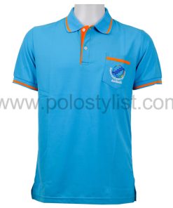 เสื้อโปโล สีฟ้า ขอบสีส้ม