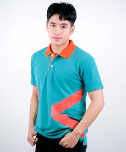 เสื้อโปโล สีน้ำเงิน ตานกเป็ดน้ำ ขอบสีส้ม