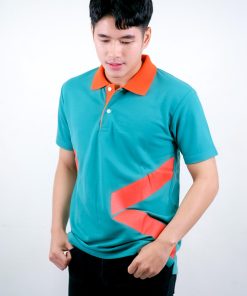 เสื้อโปโล สีน้ำเงิน ตานกเป็ดน้ำ ขอบสีส้ม