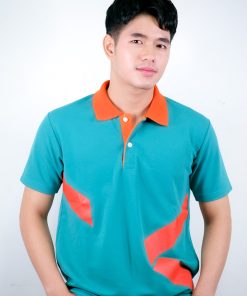 เสื้อโปโล สีน้ำเงิน ตานกเป็ดน้ำ ขอบสีส้ม