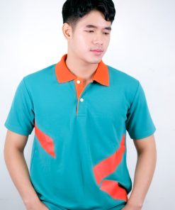 เสื้อโปโล สีน้ำเงิน ตานกเป็ดน้ำ ขอบสีส้ม