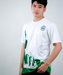 เสื้อคอกลม สีขาว สกรีนลาย สีเขียว