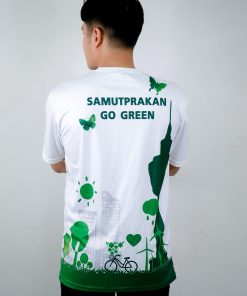 เสื้อคอกลม สีขาว สกรีนลาย สีเขียว