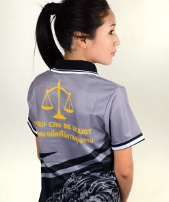 เสื้อโปโลหญิง สีเทา-ดำ พิมพ์ลายช้าง